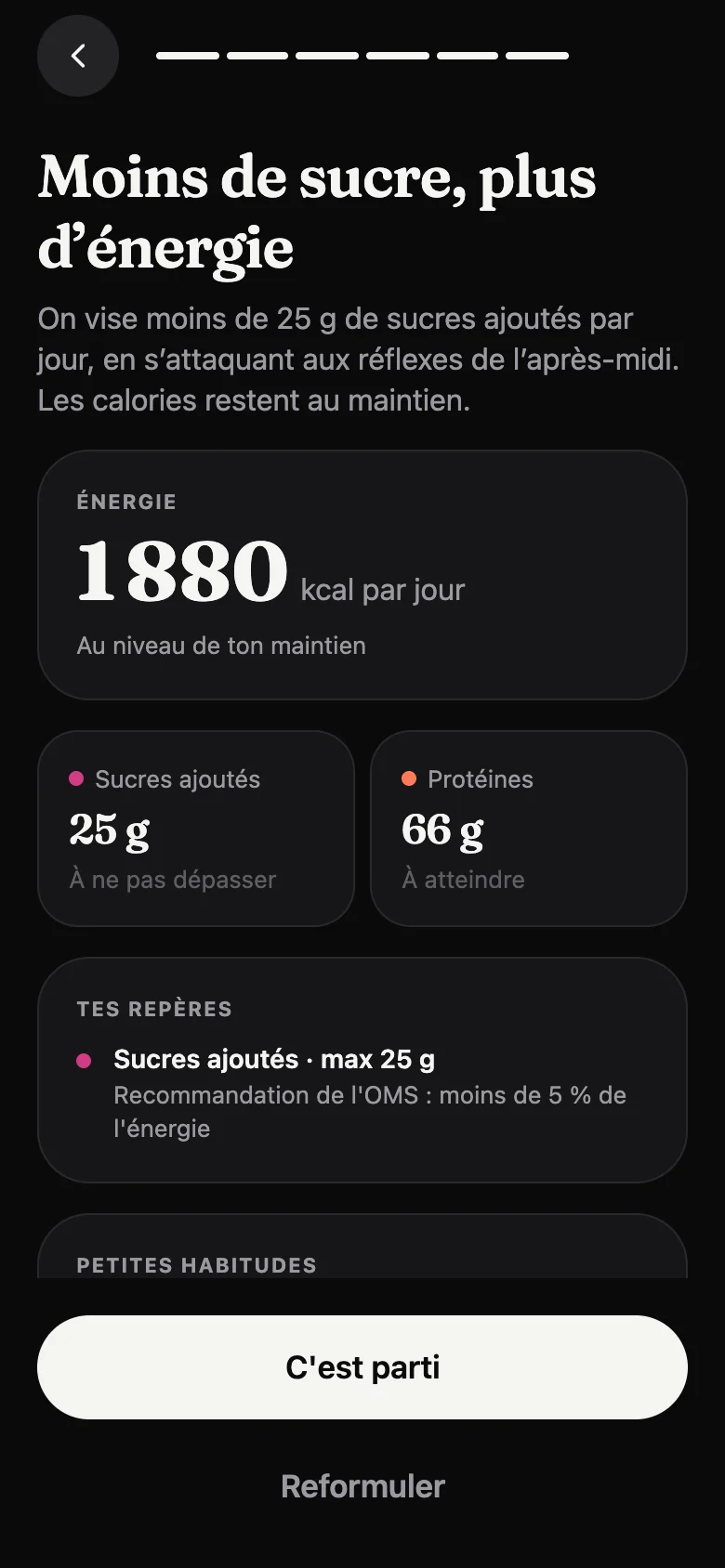 Le plan : énergie par jour, repères et petites habitudes