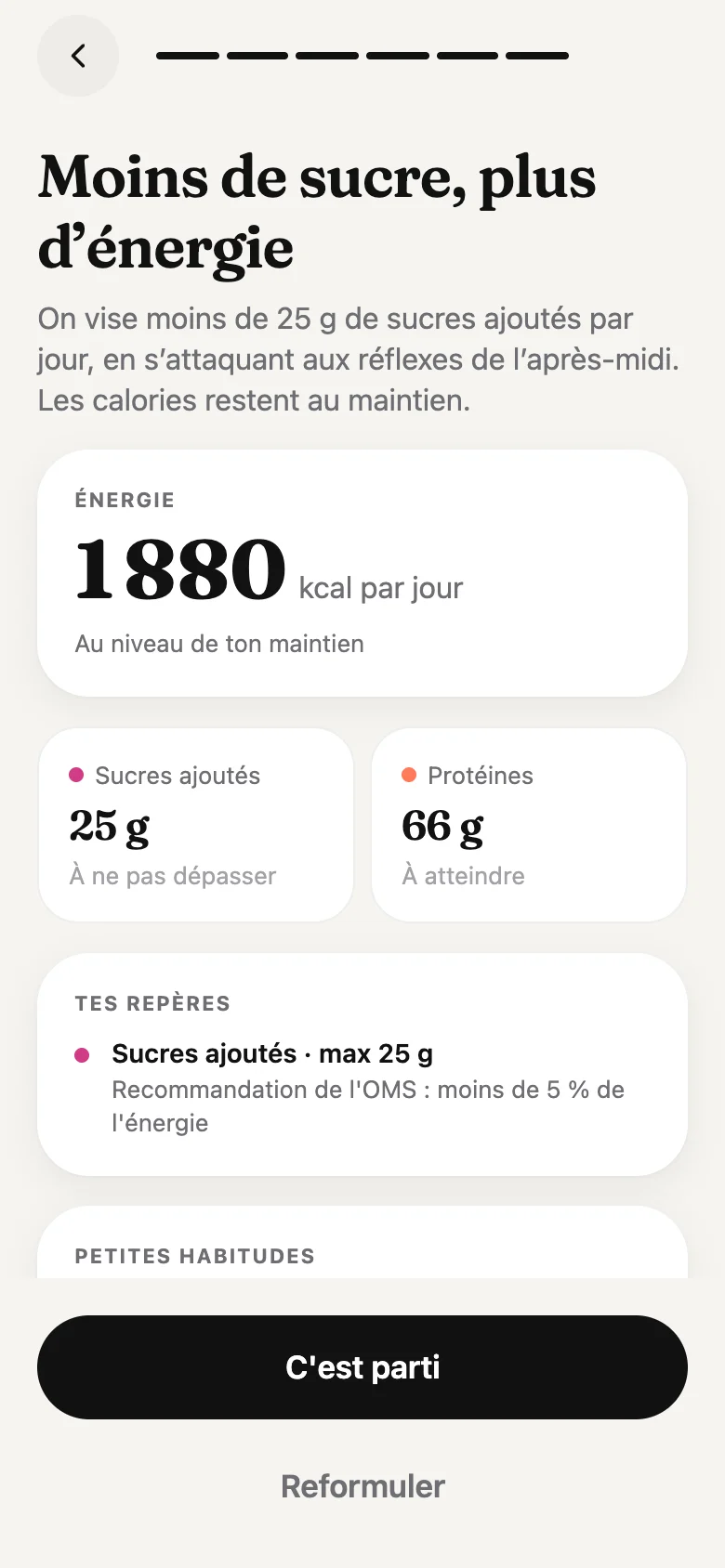 Le plan : énergie par jour, repères et petites habitudes